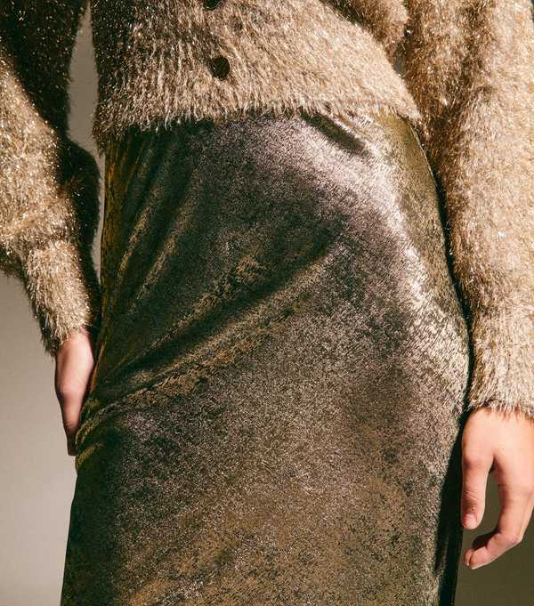 New Look Gold Metallic Bias Cut Midi Skirt