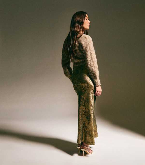 New Look Gold Metallic Bias Cut Midi Skirt