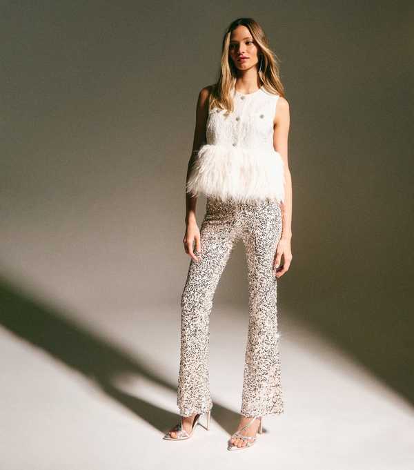 New Look Gold Sequin Flared Trousers