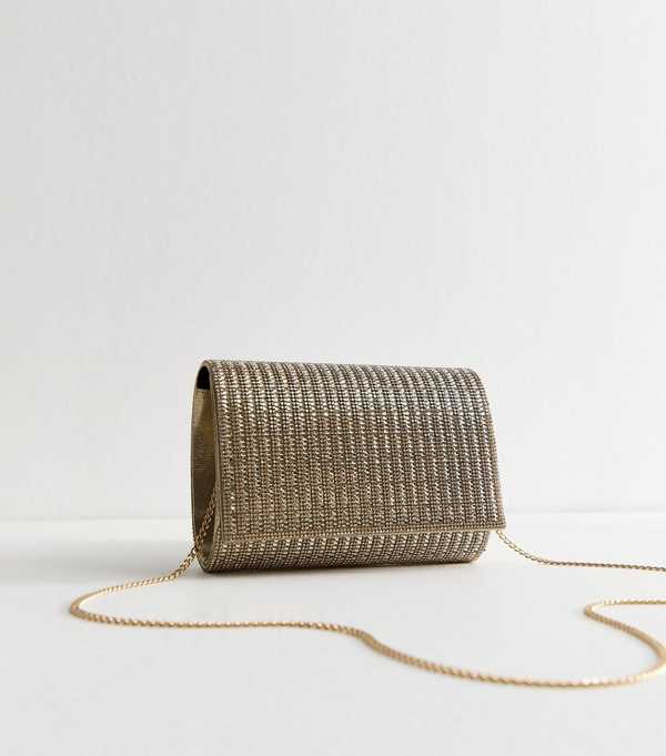 new look Gold Sparkle Clutch Bag