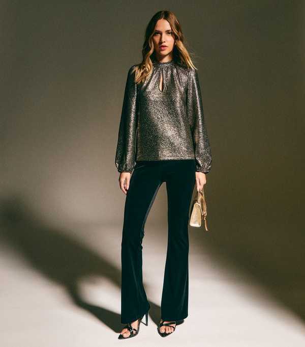 New Look Gold Sparkly Keyhole Long Sleeve Top