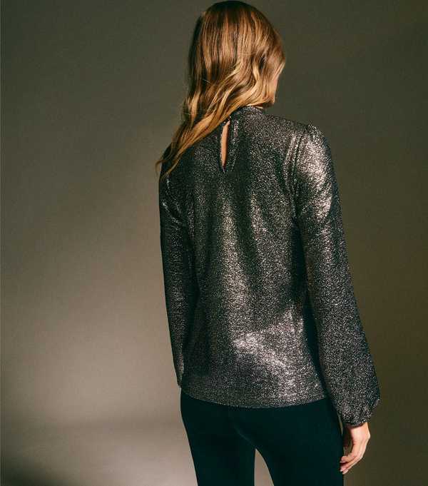 New Look Gold Sparkly Keyhole Long Sleeve Top