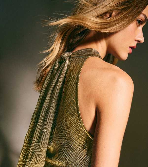 New Look Gold Textured Halter Neck Midi Dress