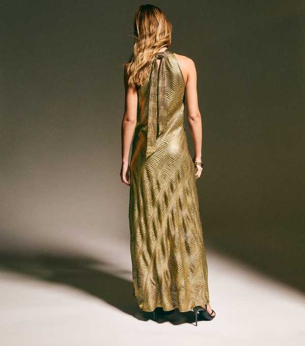 New Look Gold Textured Halter Neck Midi Dress