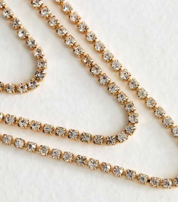 New Look Gold Tone Diamante Layered Necklace