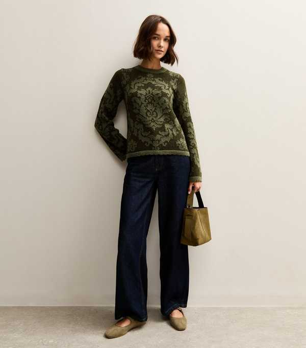 New Look Green Baroque Crew Neck Jumper