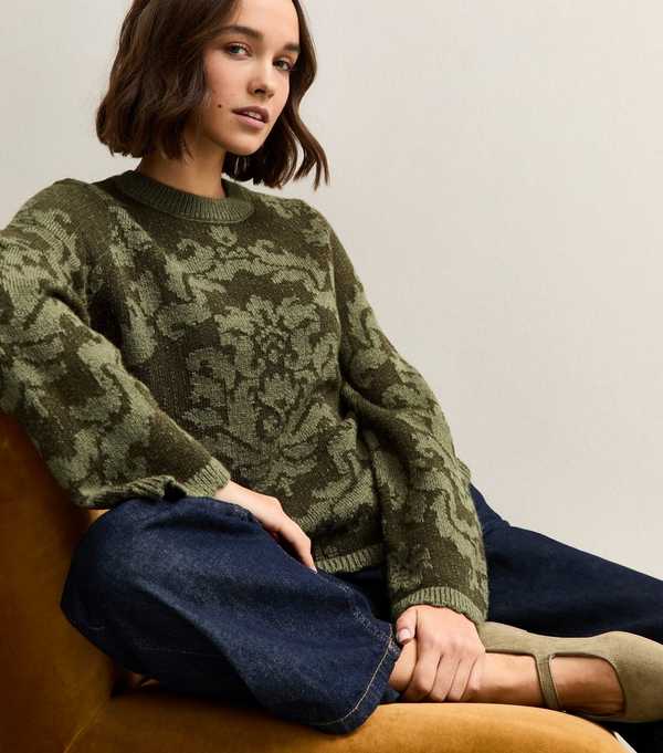 new look Green Baroque Crew Neck Jumper