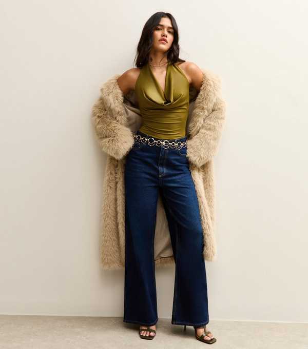 New Look Green Halter Cowl Neck Sleeveless Body