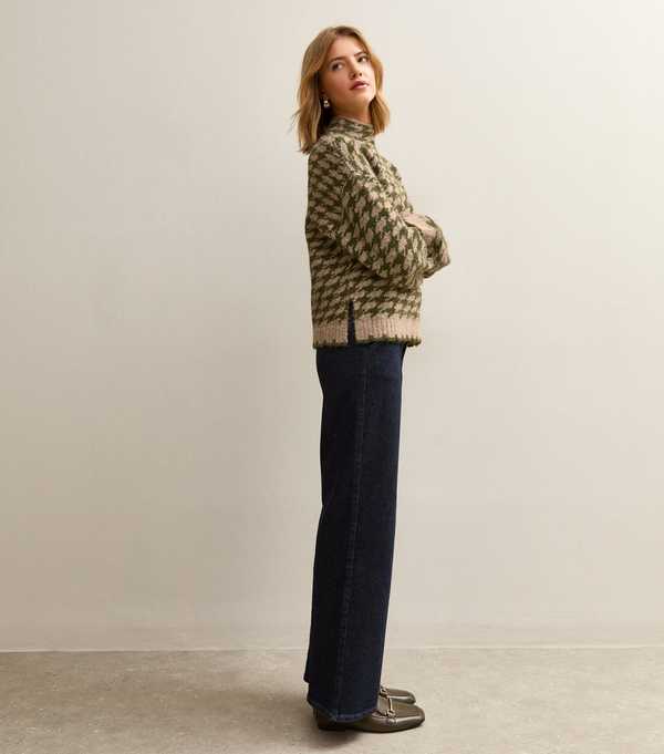 New Look Green Houndstooth High Neck Jumper