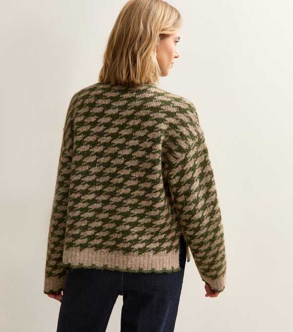 New Look Green Houndstooth High Neck Jumper