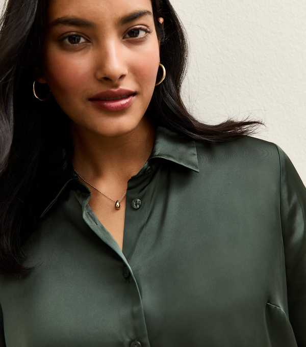 New Look Green Satin Long Sleeve Shirt