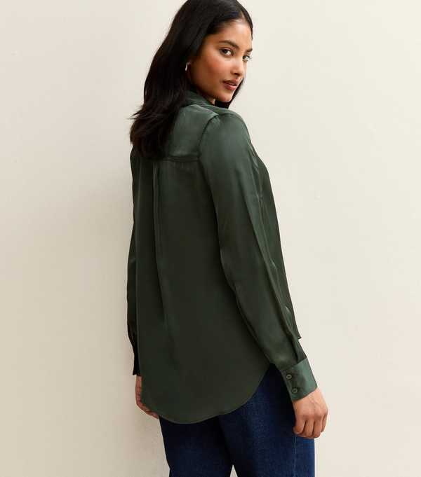 New Look Green Satin Long Sleeve Shirt