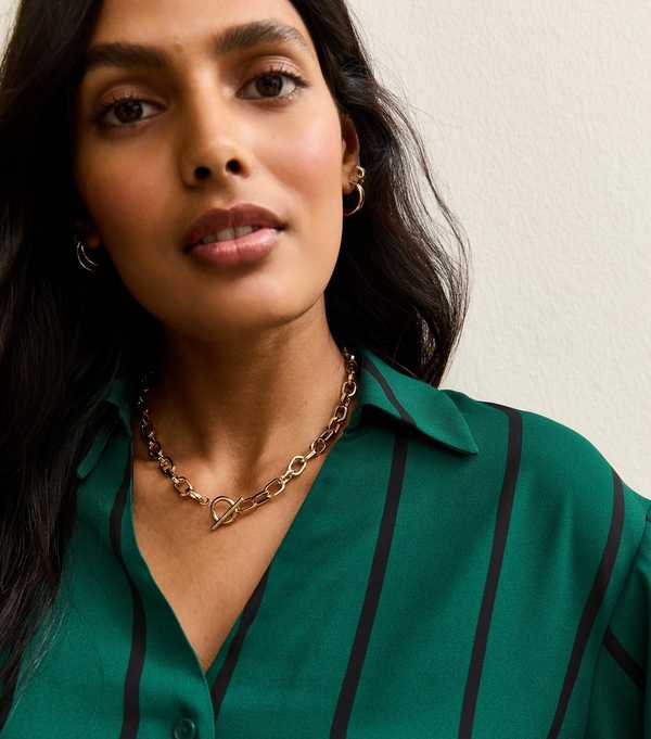 New Look Green Striped Long Sleeve Shirt