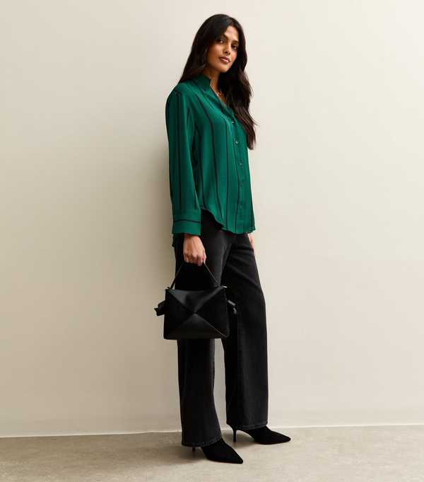 New Look Green Striped Long Sleeve Shirt