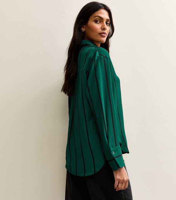 New Look Green Striped Long Sleeve Shirt