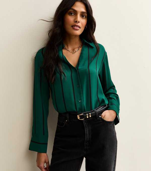 new look Green Striped Long Sleeve Shirt