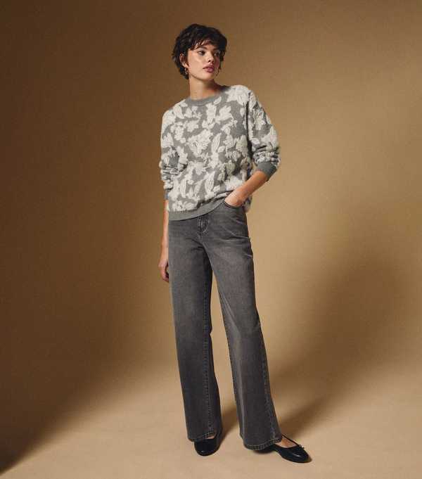 New Look Grey Brushed Floral Crew Neck Jumper