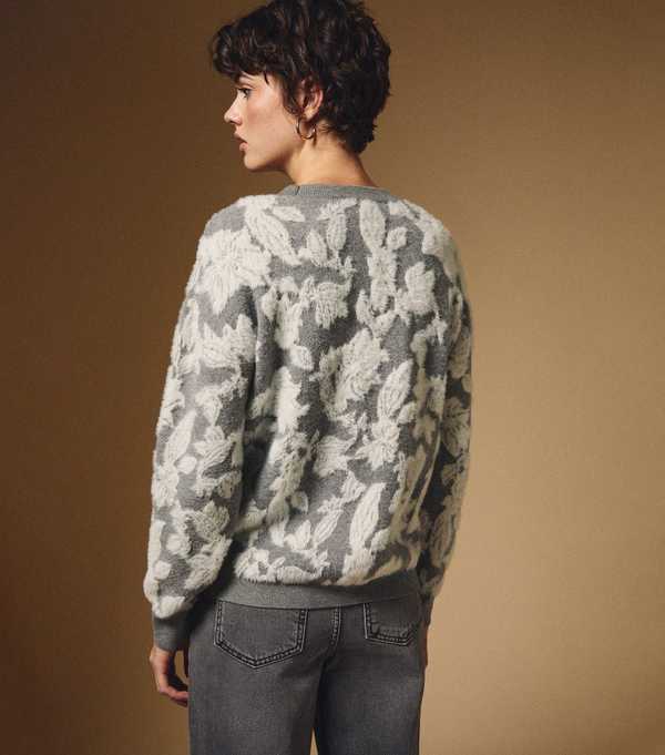 New Look Grey Brushed Floral Crew Neck Jumper