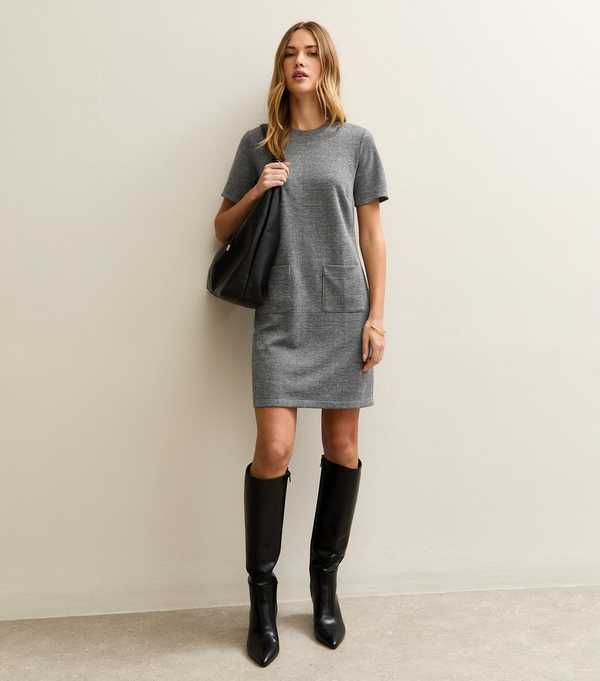 New Look Grey Check T-Shirt Mini Dress