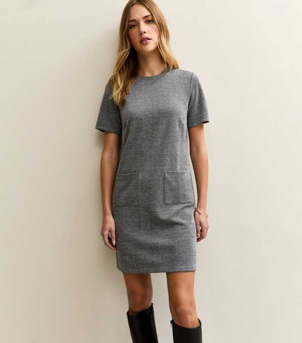 new look Grey Check T-Shirt Mini Dress