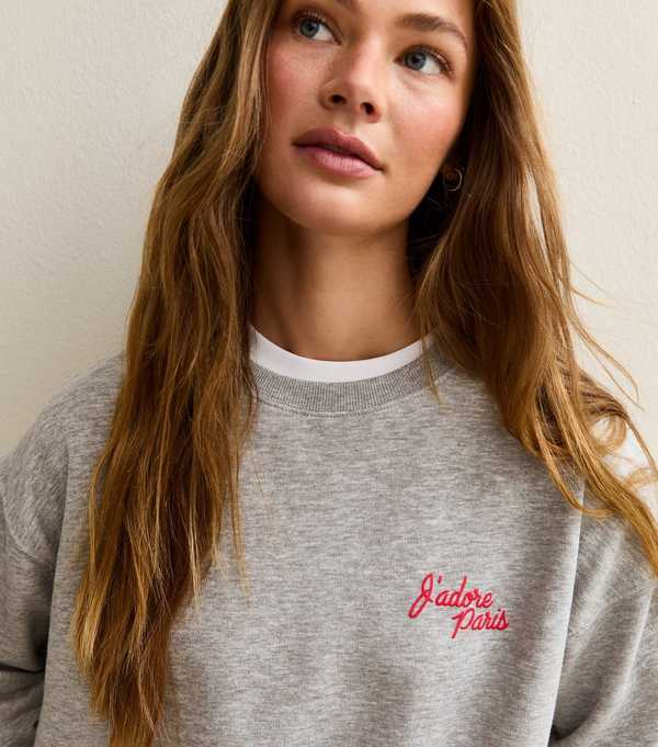 New Look Grey J'Adore Paris Embroidered Sweatshirt