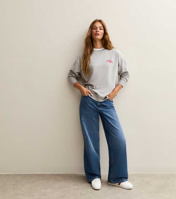 New Look Grey J'Adore Paris Embroidered Sweatshirt