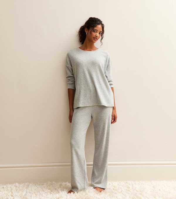 New Look Grey Marl Brushed Ribbed Top
