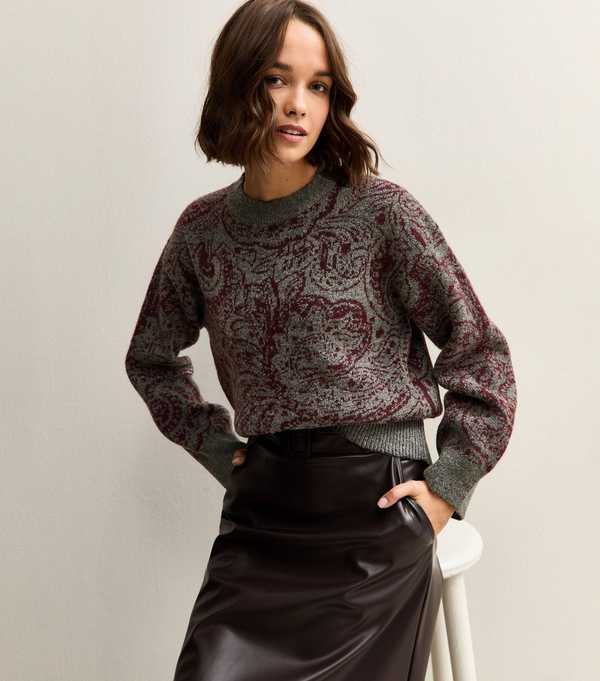 New Look Grey Paisley Crew Neck Jumper