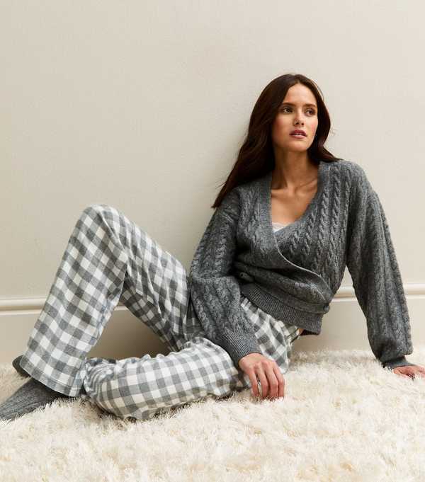 New Look Grey Woven Check Print Pyjama Bottoms