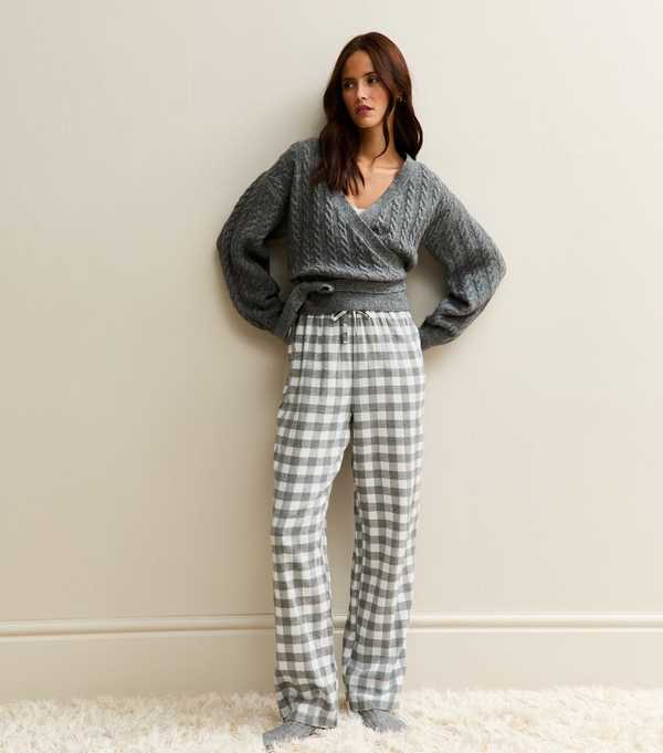 new look Grey Woven Check Print Pyjama Bottoms