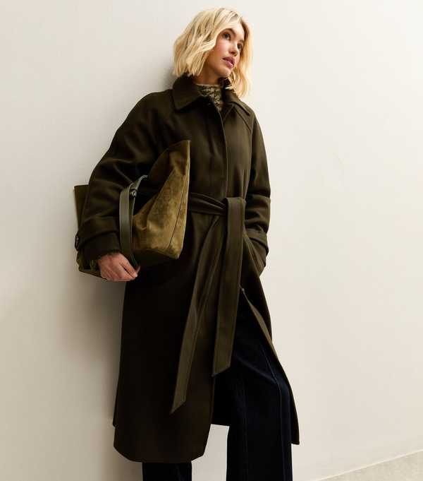 New Look Khaki Button Front Belted Midi Coat