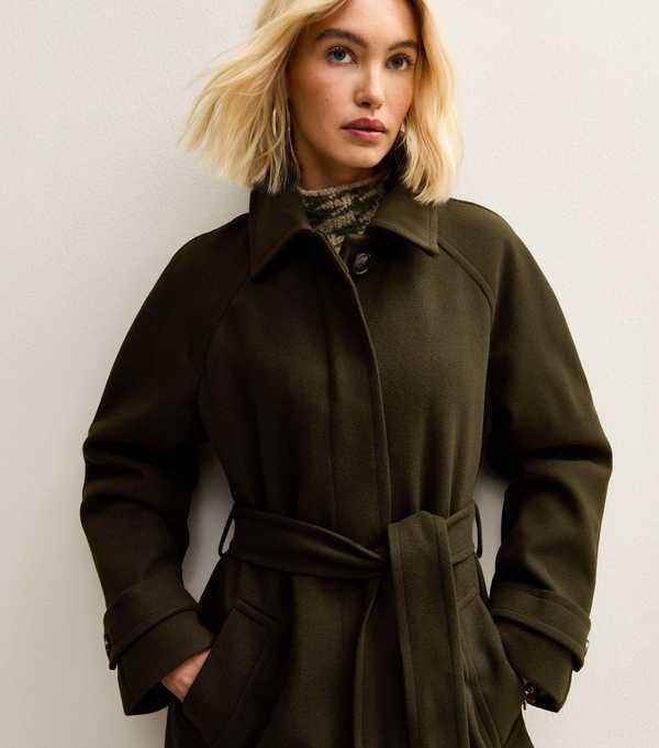 New Look Khaki Button Front Belted Midi Coat