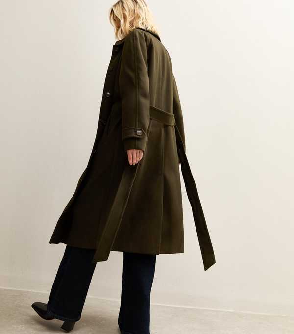 New Look Khaki Button Front Belted Midi Coat