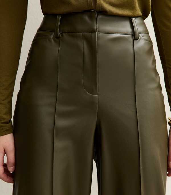 New Look Khaki Faux Leather Wide Leg Trousers