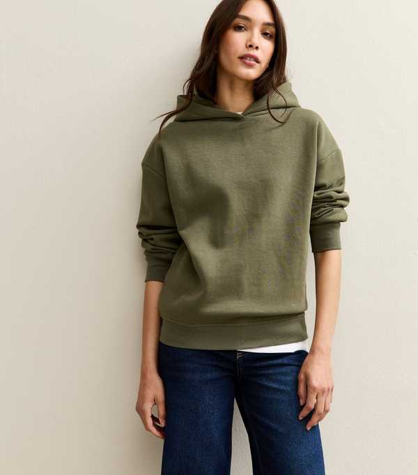 New Look Khaki Relaxed Drop Shoulder Hoodie
