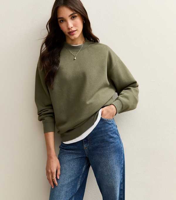 new look Khaki Relaxed Fit Crew Neck Sweatshirt