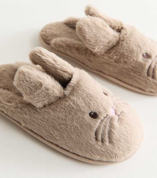 New Look Light Brown Rabbit Mule Slipper