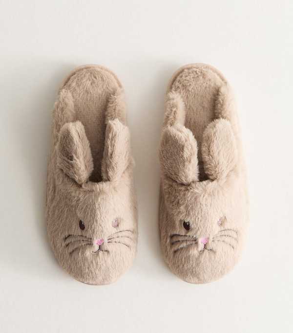 new look Light Brown Rabbit Mule Slipper