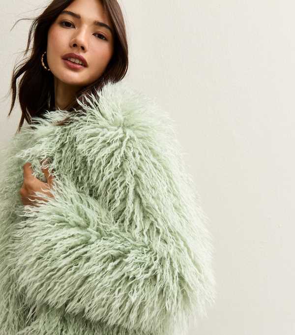 New Look Light Green Faux Fur Coat