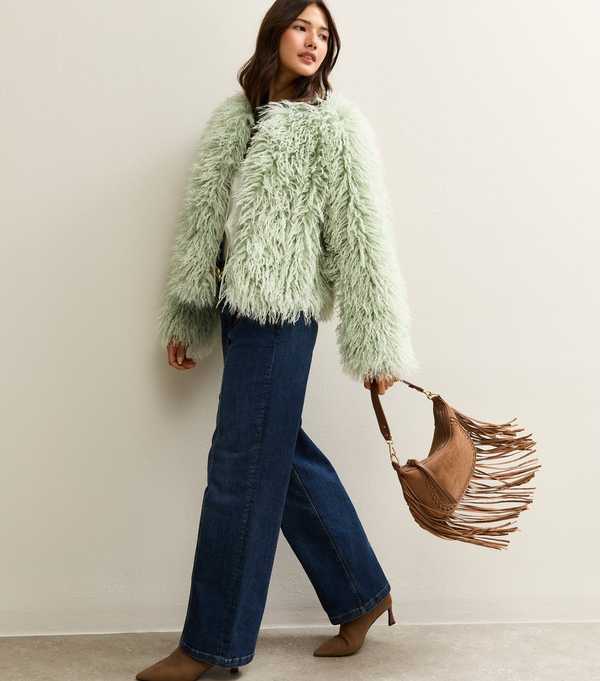 New Look Light Green Faux Fur Coat