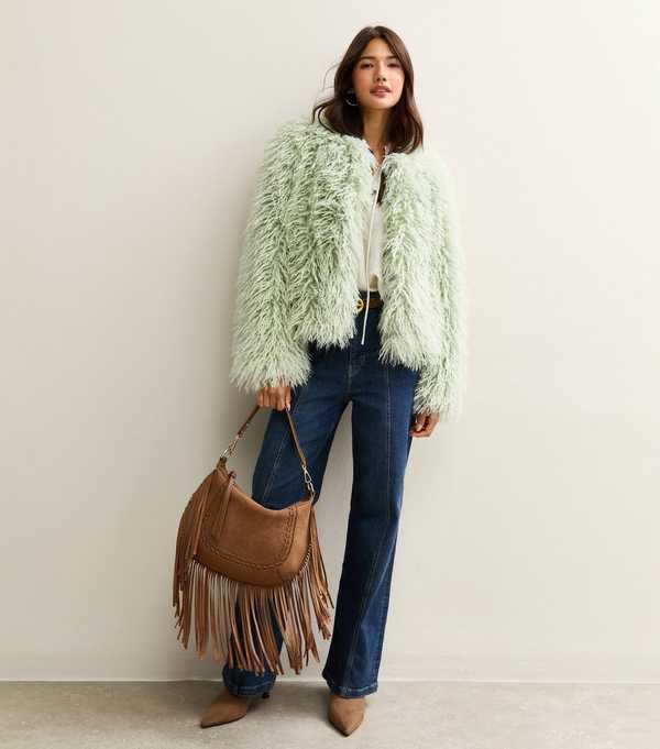 New Look Light Green Faux Fur Coat