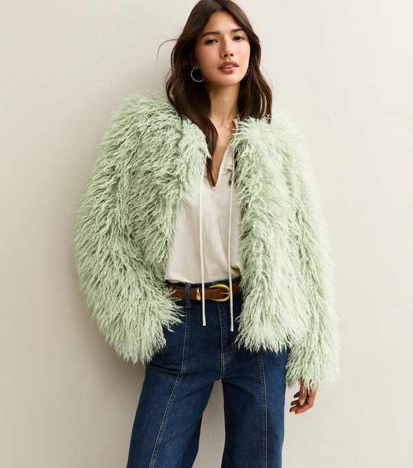 new look Light Green Faux Fur Coat