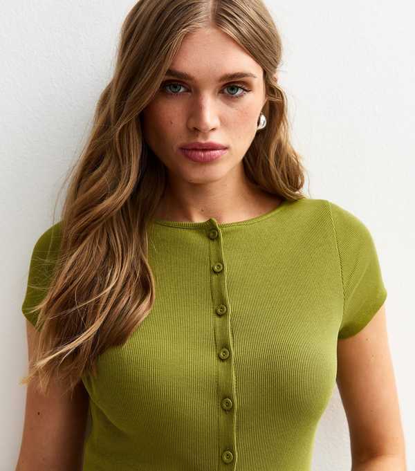 New Look Light Green Ribbed Button Up Baby Tee