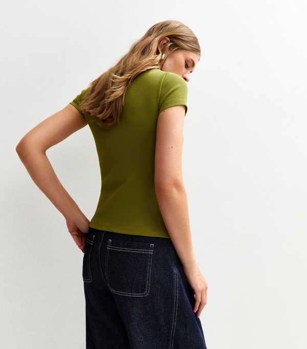 New Look Light Green Ribbed Button Up Baby Tee