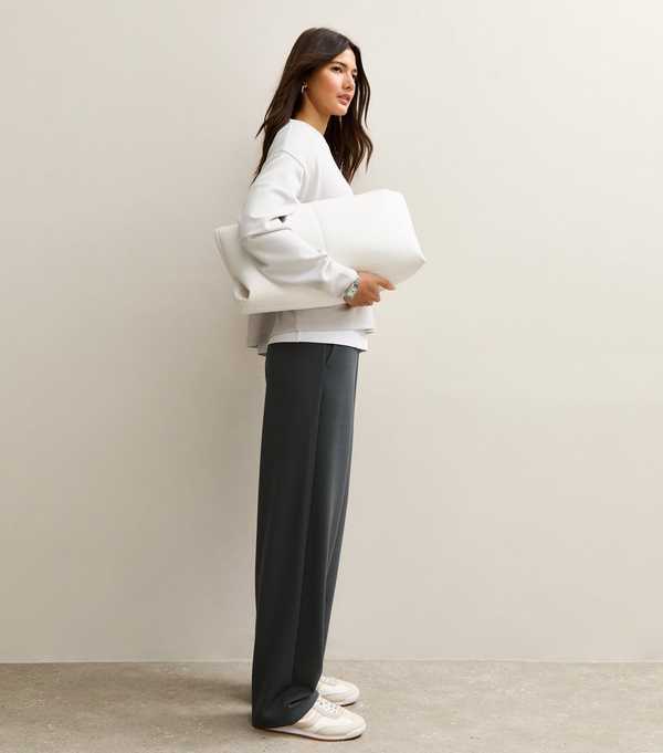 New Look Light Grey Premium Barrel Leg Joggers