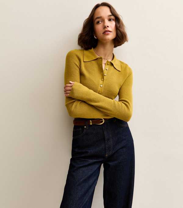 New Look Mid Green Lightweight Button Up Polo Top