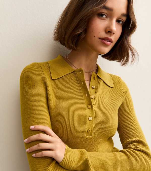 new look Mid Green Lightweight Button Up Polo Top