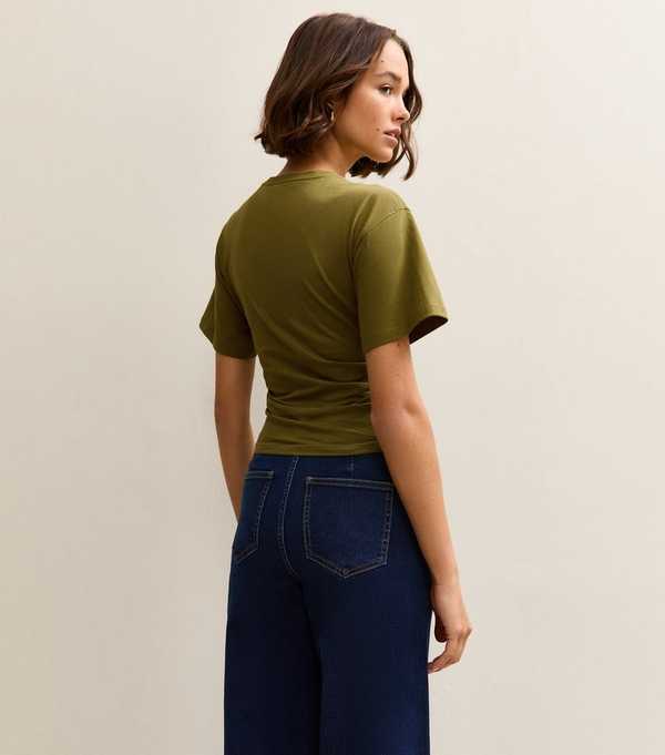 New Look Mid Green Ruched Waist Crew Neck T-Shirt