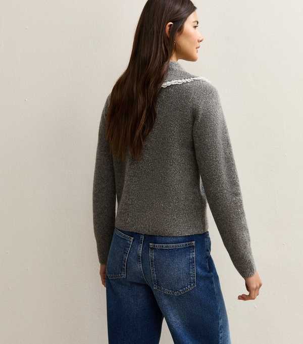 New Look Mid Grey Lace Collar Cardigan