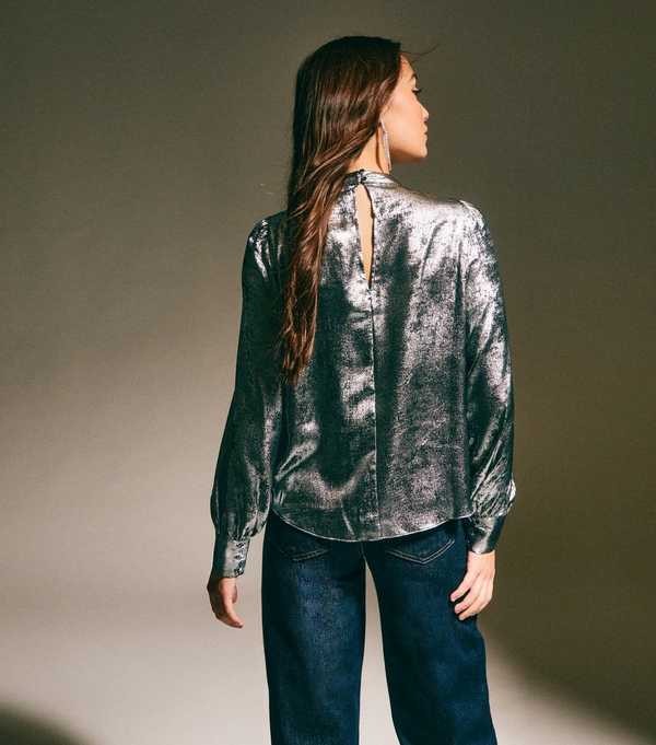 New Look Mid Grey Metallic High Neck Blouse